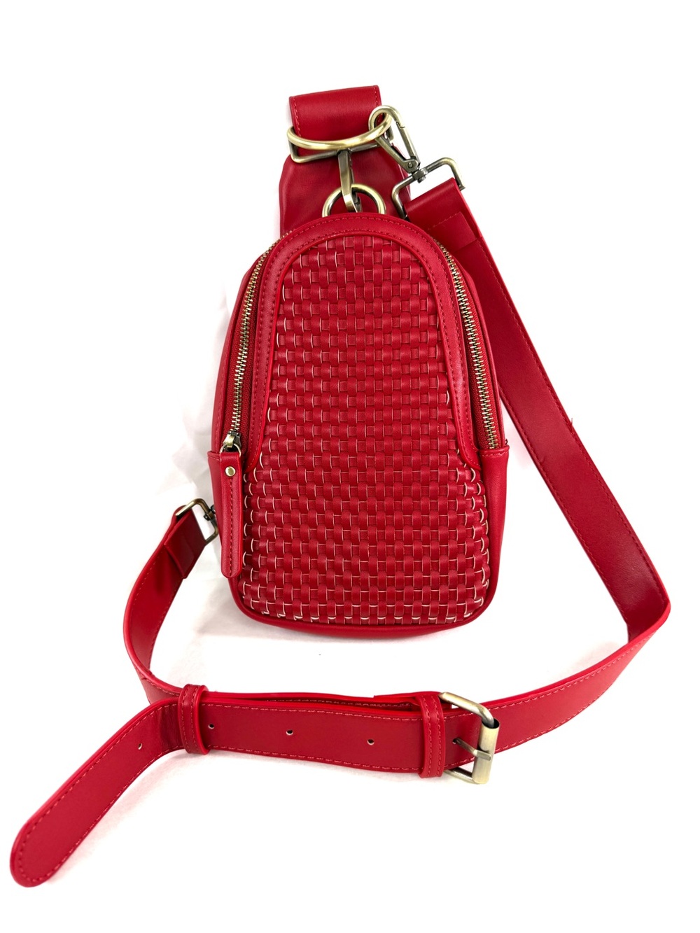 Anthropologie Urban Originals Red Woven Faux Leather Crossbody Sling Bag NWT
